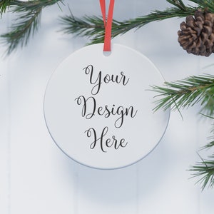 White round christmas ornament mockup, ed white or clear, custom background and text, christmas template, transparent png Digital Download