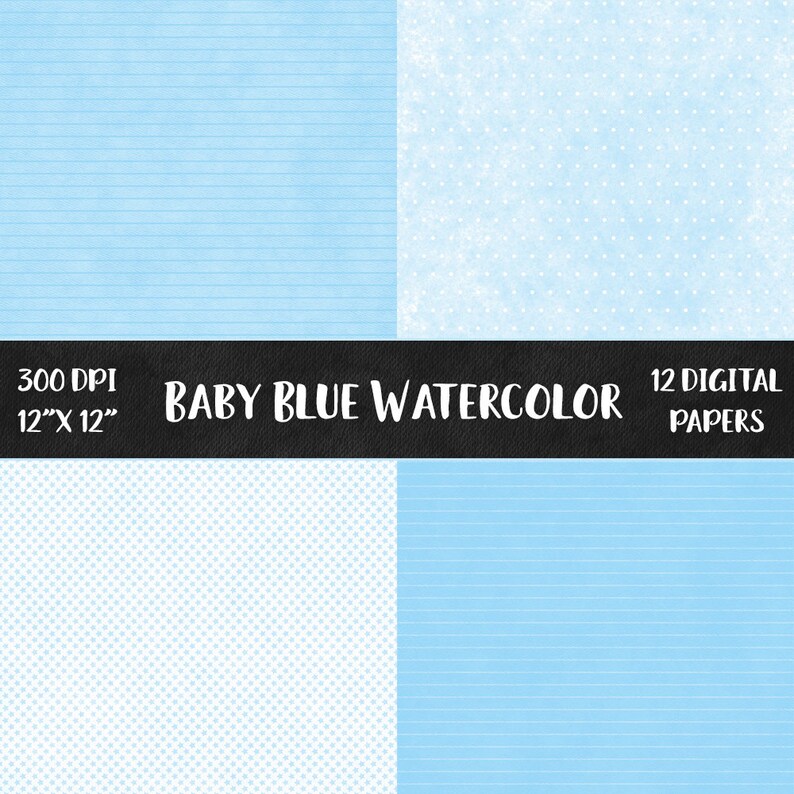 12 Baby Blue Watercolor Digital Papers Pale Blue Scapbook Etsy