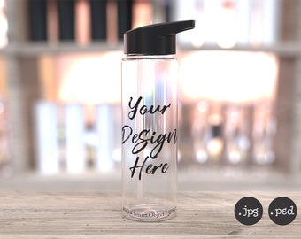 Maqueta de botella de agua de 24 oz: PSD y JPG (descarga digital)