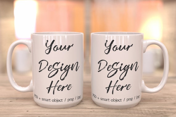Download Two White 15oz Coffee Mug Mockup Two Blank Coffee Cup Etsy