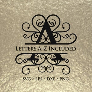 Paquete svg de monograma dividido, letras del alfabeto A - Z, fuente de monograma dividido, fuente de caligrafía, archivos cortados, archivos de corte, dxf, png, eps DIGITALDOWNLOAD