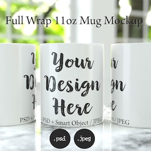 Full wrap 11oz white mug mockup in kitchen, PSD smart object, simple minimal mug template, sublimation mockup, decal stock DIGITAL DOWNLOAD