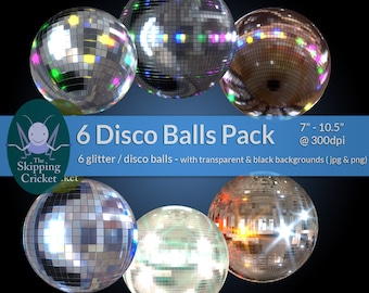 6 glitterballs or disco balls, party clip art - disco balls clipart - disco clip art - dance clipart, mirror ball INSTANT DOWNLOAD