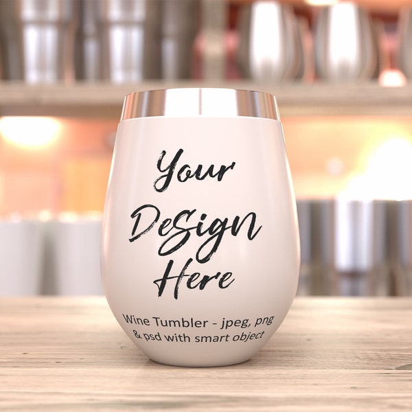 White Wine Tumbler Mockup: Stemless Glass Template (Digital Download)