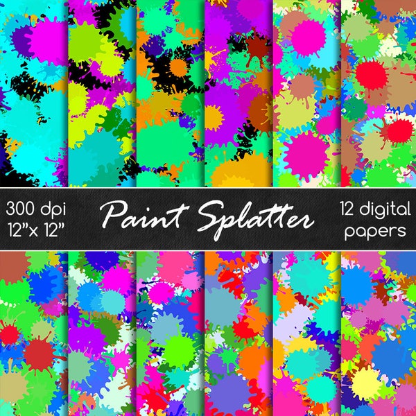 Paint splatter digital papers, paint splat, paint drops, splashes, digital papers, scrapbooking papers, seamless papers DIGITAL DOWNLOAD