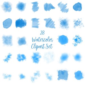 28 aquarel pngs clipart, kleine penseelvlekken, spatten, vlekken, aquarel, blauw, transparant, vlekken, achtergronden DIGITALE DOWNLOAD