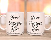 Two white 11oz coffee mug mockup, two blank coffee cup sublimation mug template, mug background PSD with smart object DIGITAL DOWNLOAD