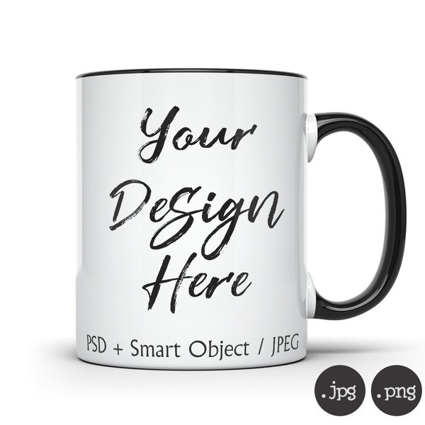 11oz black and white mug mockup, mug mockup, PSD smart object,black handle and rim mug template, sublimation mockup, decal DIGITAL DOWNLOAD