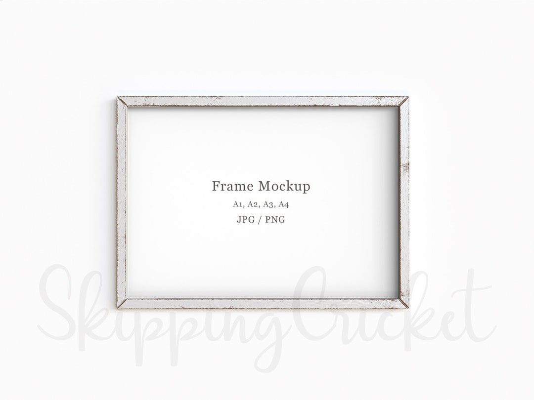 A2, A3, A4 Landscape White Frame Mockup, Simple Frame Mockup on Wooden