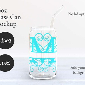 Dye sublimation 16oz clear soda can glass with bamboo lid and vaious straws mockup with transparent background option DIGITAL DOWNLOAD image 6