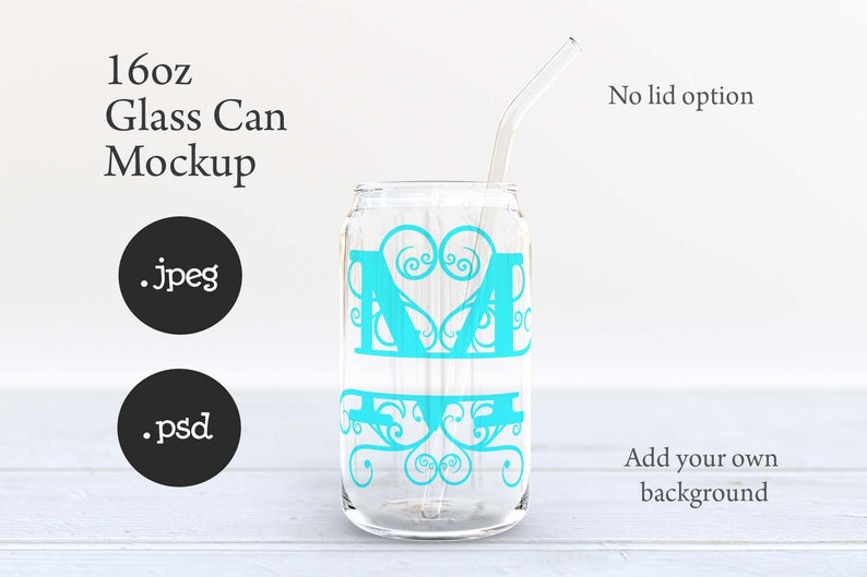 Dye sublimation 16oz clear soda can glass with bamboo lid and vaious straws mockup with transparent background option DIGITAL DOWNLOAD image 6