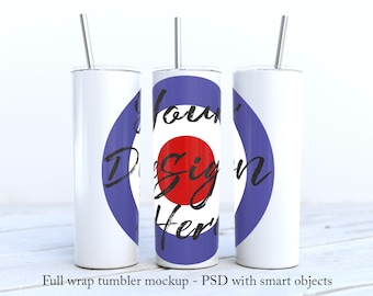 20oz Skinny Tumbler Mockup: Full Wrap, White (Digital Download)