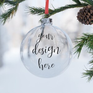 Christmas bauble mockup, red white or clear, custom background and text, christmas ornament template, transparent png Digital Download