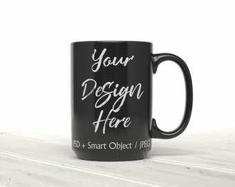 Black Coffee Mug Mockup: 15oz Blank Cup Template (PSD, JPEG Digital Download)
