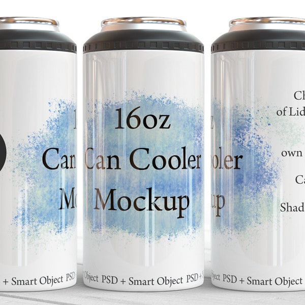 16oz can cooler mockup full wrap, Photoshop mockup, change background, colors, shadow. 4 in 1 can cooler, 5 in 1 DIGITAL DOWNLOAD