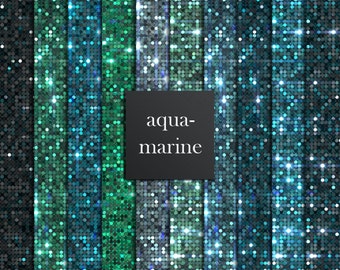 10 aquamarine sequins digital papers, aqua, marine papers, turquoise glitter, cyan glitter sequins, turquiose backgrounds DIGITAL DOWNLOAD