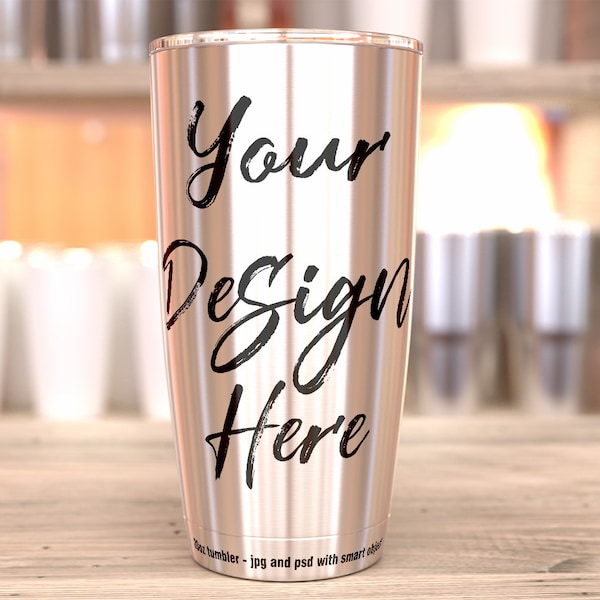Brushed Steel Tumbler Mockup: 20oz Travel Flask Template (Digital Download)