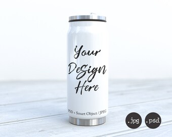 Maqueta de vaso de lata de 17 oz: Plantilla de termo de viaje blanco (descarga digital)