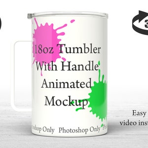 18oz tumbler with handle animated mockup, white camping mug, tumbler template, travel flask mockup, decal mockup, cup DIGITAL DOWNLOAD