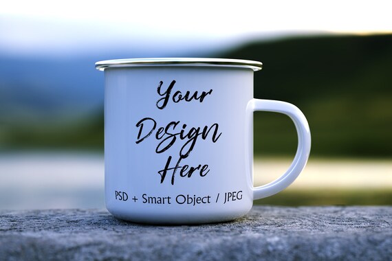 Download 10oz Camping Mug Mockup 10oz Enamel Mug Mockup Psd Smart Etsy