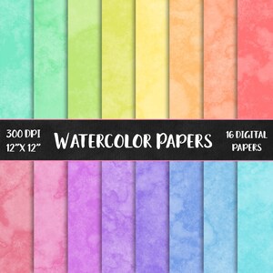 16 Watercolor digital paper, rainbow colored watercolor, watercolour digital papers, watercolor paint scrapbooking paper DIGITAL DOWNLOAD