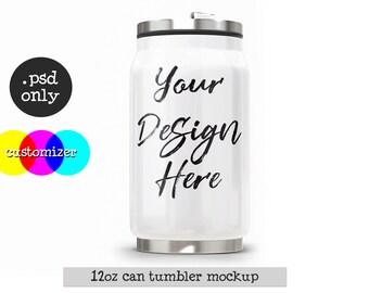 Maqueta de vaso de lata de 12 oz: Plantilla de termo de viaje personalizado (descarga digital)