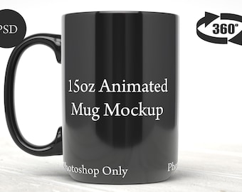 15oz Black Mug Animation Mockup: Spinning Video (Digital Download)