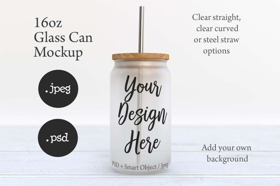 16 oz Libbey Glass can mockup, Clear Beer can glass mockup