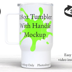 18oz tumbler with handle animated mockup, white camping mug, tumbler template, travel flask mockup, decal mockup, cup DIGITAL DOWNLOAD