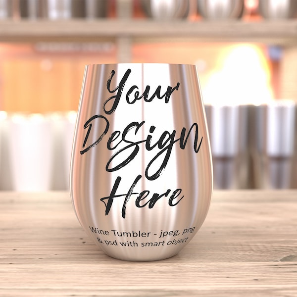 Stemless Wine Glass Mockup: Steel Tumbler Template (Digital Download)