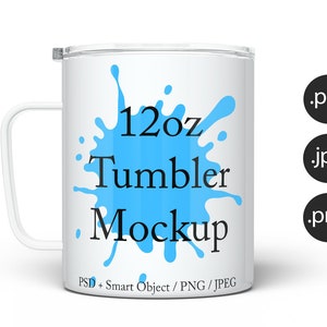 12oz tumbler mockup with handle, white tumbler mock up, tumbler template, travel flask mockup, decal mockup, cup mockup DIGITAL DOWNLOAD