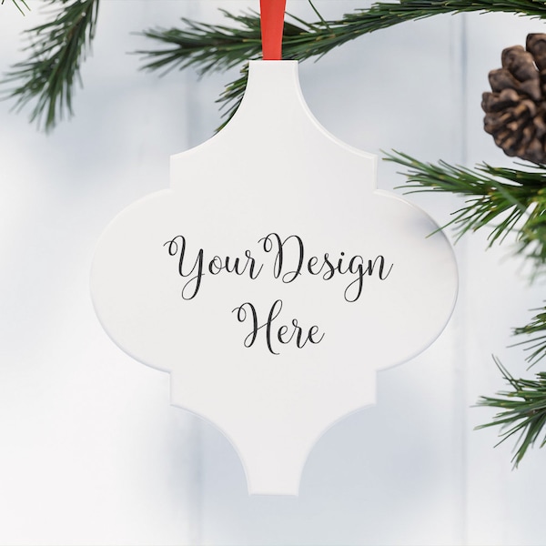 Arabesque tile christmas ornament mockup, red white or clear, blank tile mock up, christmas template, transparent png Digital Download