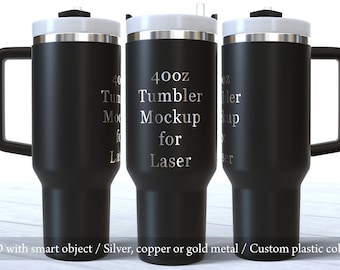Mockup di bicchiere da 40 once per incisori laser PSD, bicchiere per incisione, mockup di bicchiere, opzioni oro, arcobaleno e rame DOWNLOAD DIGITALE