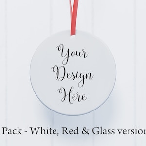 White round ornament mockup, disc, red white or clear,christmas tag template, transparent png Digital Download