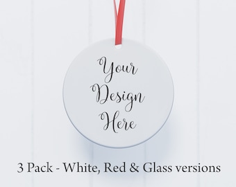 White round ornament mockup, disc, red white or clear,christmas tag template, transparent png Digital Download