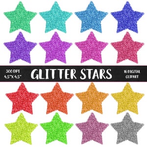 16 glitzernde Regenbogen Sterne Clip Art - hell funkelnde Sterne, glänzende Sterne Clip Art, Sterne Clip Art, Scrapbook Sterne INSTANT DOWNLOAD