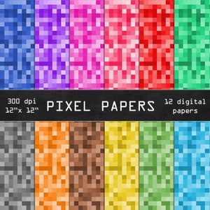 pixel digital paper, pixel scrapbooking paper, pixel digital downloads, pixelated texture, pixel paper DIGITAL DOWNLOAD