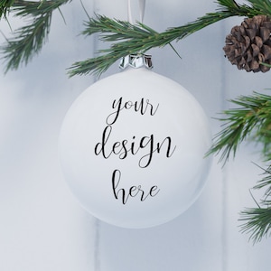 Christmas bauble mockup, red white or clear, custom background and text, christmas ornament template, transparent png Digital Download
