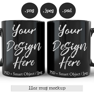Zwei schwarze Becher Mockup transparent, PSD Smart-Objekt, einfache minimale Vorlage Sublimation Mockup, Abziehbild Stil DIGITAL DOWNLOAD