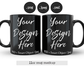 Two black mug mockup transparent, PSD smart object, simple minimal template sublimation mockup, decal styled stock DIGITAL DOWNLOAD