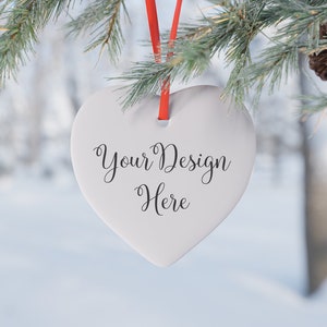 White heart christmas ornament mockup, red white or clear, custom background and text, christmas template, transparent png Digital Download