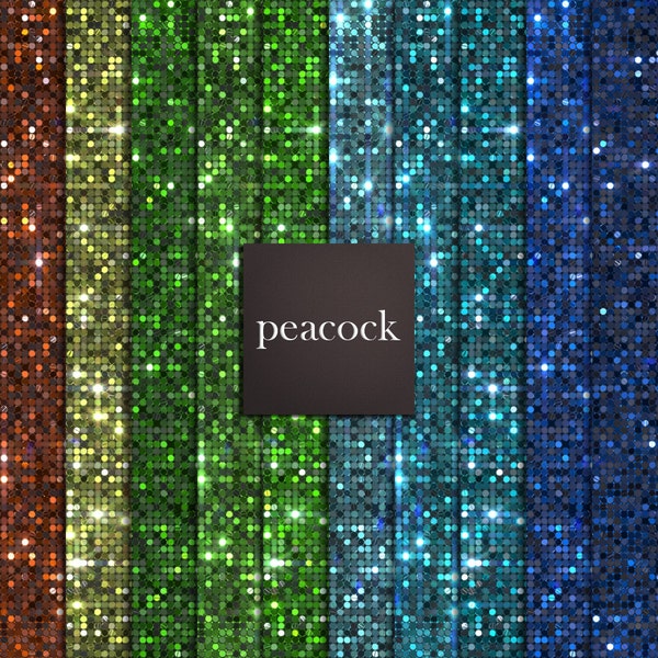 10 peacock sequins digital papers, blue and green papers, green glitter sequins, blue glitter sequins, green backgrounds DIGITAL DOWNLOAD