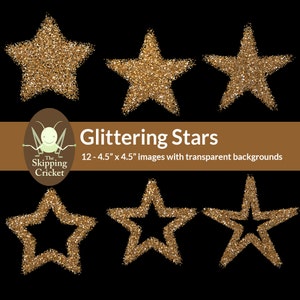 12 glitzernde goldene Sterne Clip Art - hell funkelnde Sterne, glänzende Sterne Clip Art, goldene Sterne Clip Art, Weihnachtssterne INSTANT DOWNLOAD