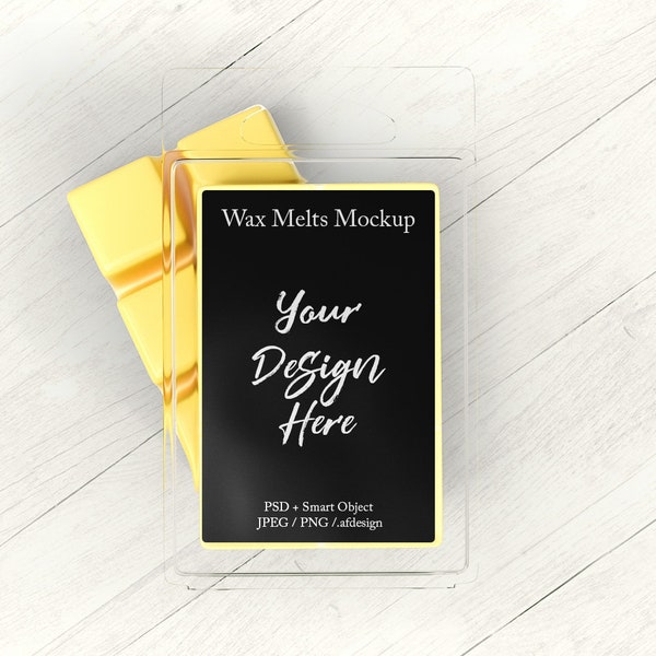 Wax Melts Mockup - choose color and background with smart object label, PSD, tart, cube, clamshell candle mock up DIGITAL DOWNLOAD