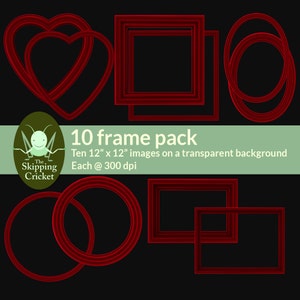 Red velvet digital frames, digital borders and decorative frames for scrapbooking, heart, oval, square and round shaped frames.