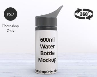 600ml aluminium water bottle mockup for Photoshop,  21oz bottle 360 video, animation, seemless loop full wrap DIGITAL DOWNLOAD