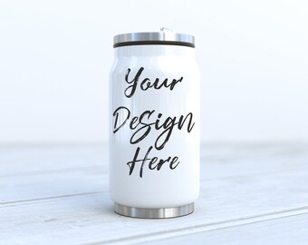 Maqueta de vaso de lata de 12 oz: Plantilla de termo de viaje blanco (descarga digital)