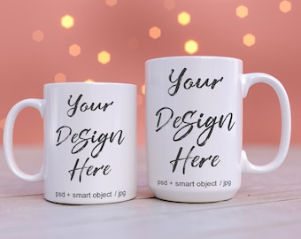 Mug Mockup: 11oz & 15oz White Coffee Mugs, PSD (Digital Download)