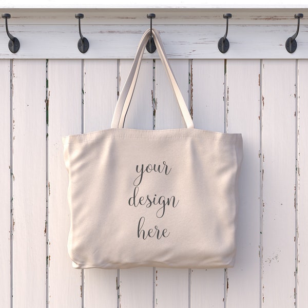 Farmhouse Style Beige Canvas Tote Bag Mockup, Canvas Bag Mockup, Bags Mockup, Mock Up, Hanging Tote, Dye Sublimation DIGITAL DOWNLOAD