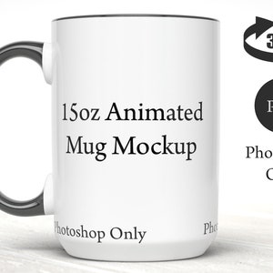 15oz white mug animation, mug video, spinning mug mock up, animated mug mockup dye sublimation turntable DIGITAL DOWNLOAD